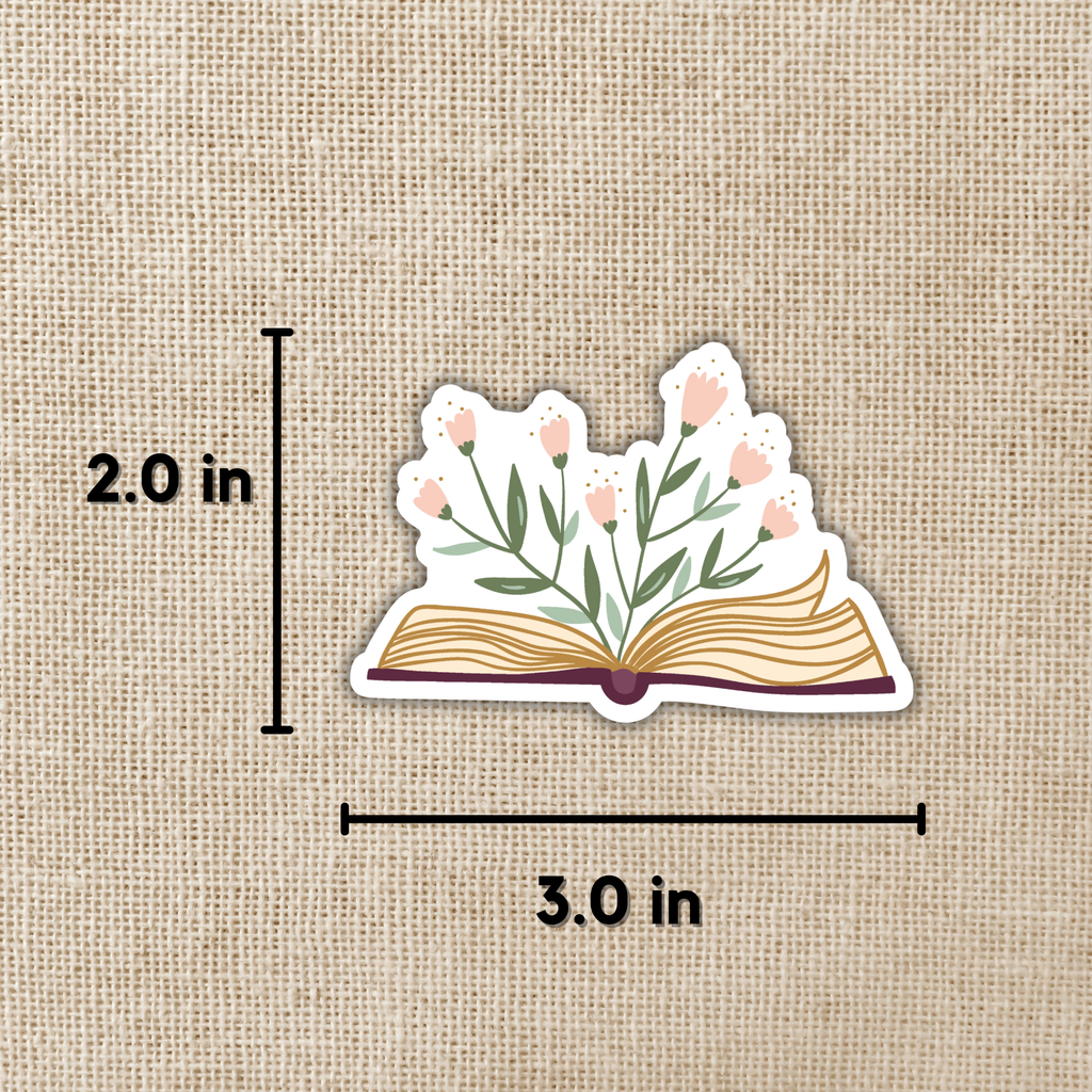 Floral Open Book Sticker, 3-inch