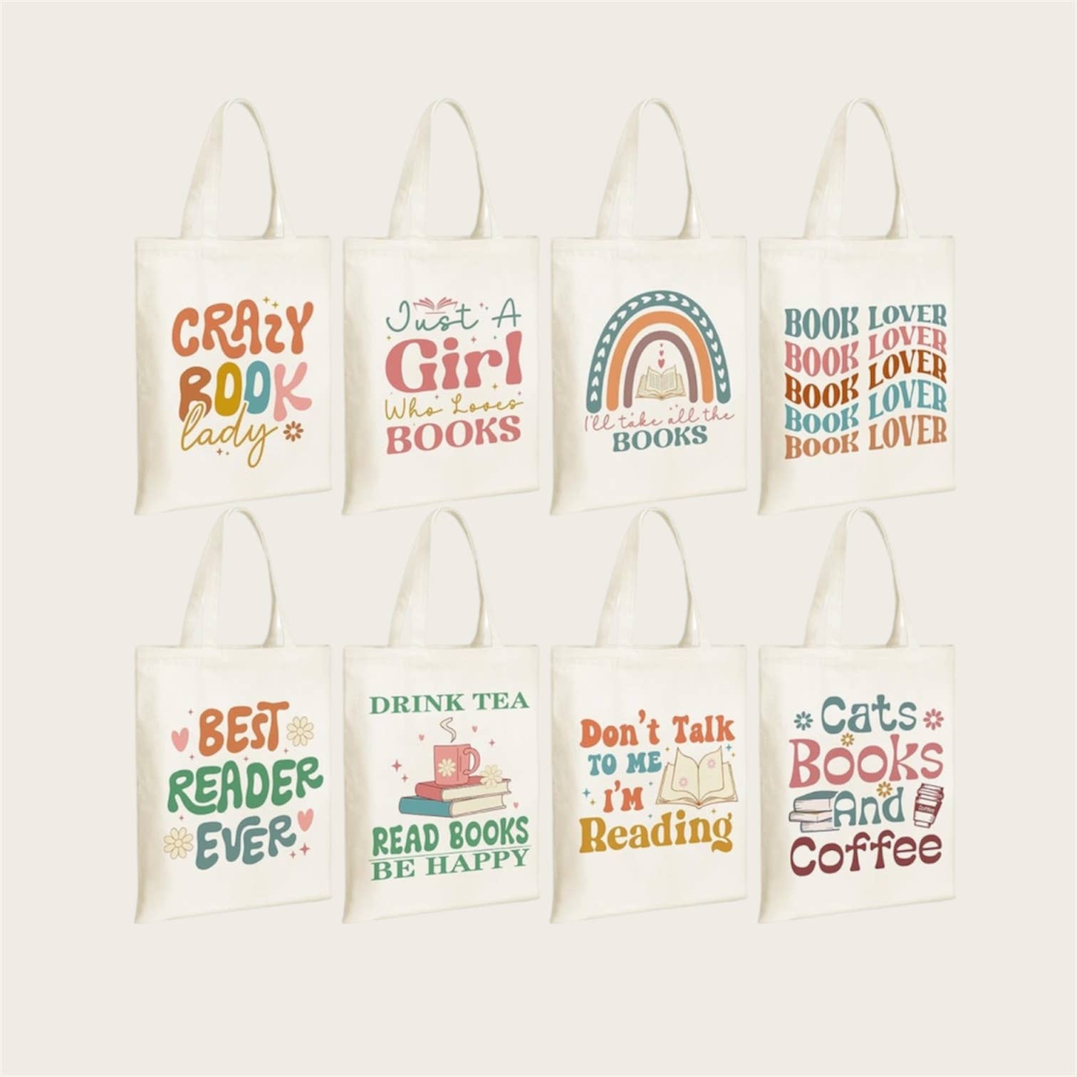 Book theme canvas tote bags