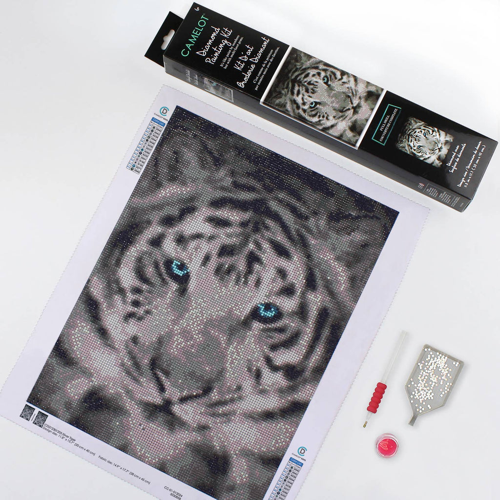 Silver Tiger Diamond Painting Kit: 01 Multi