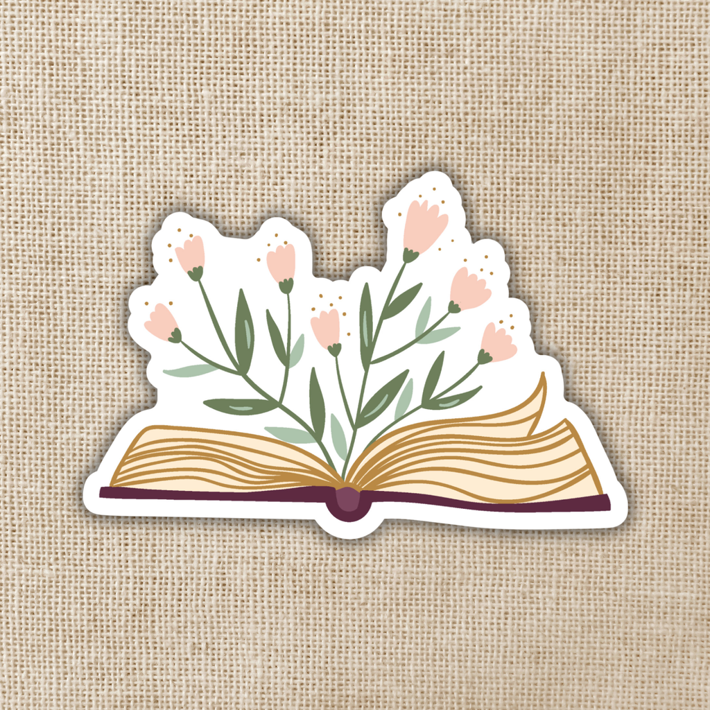 Floral Open Book Sticker, 3-inch