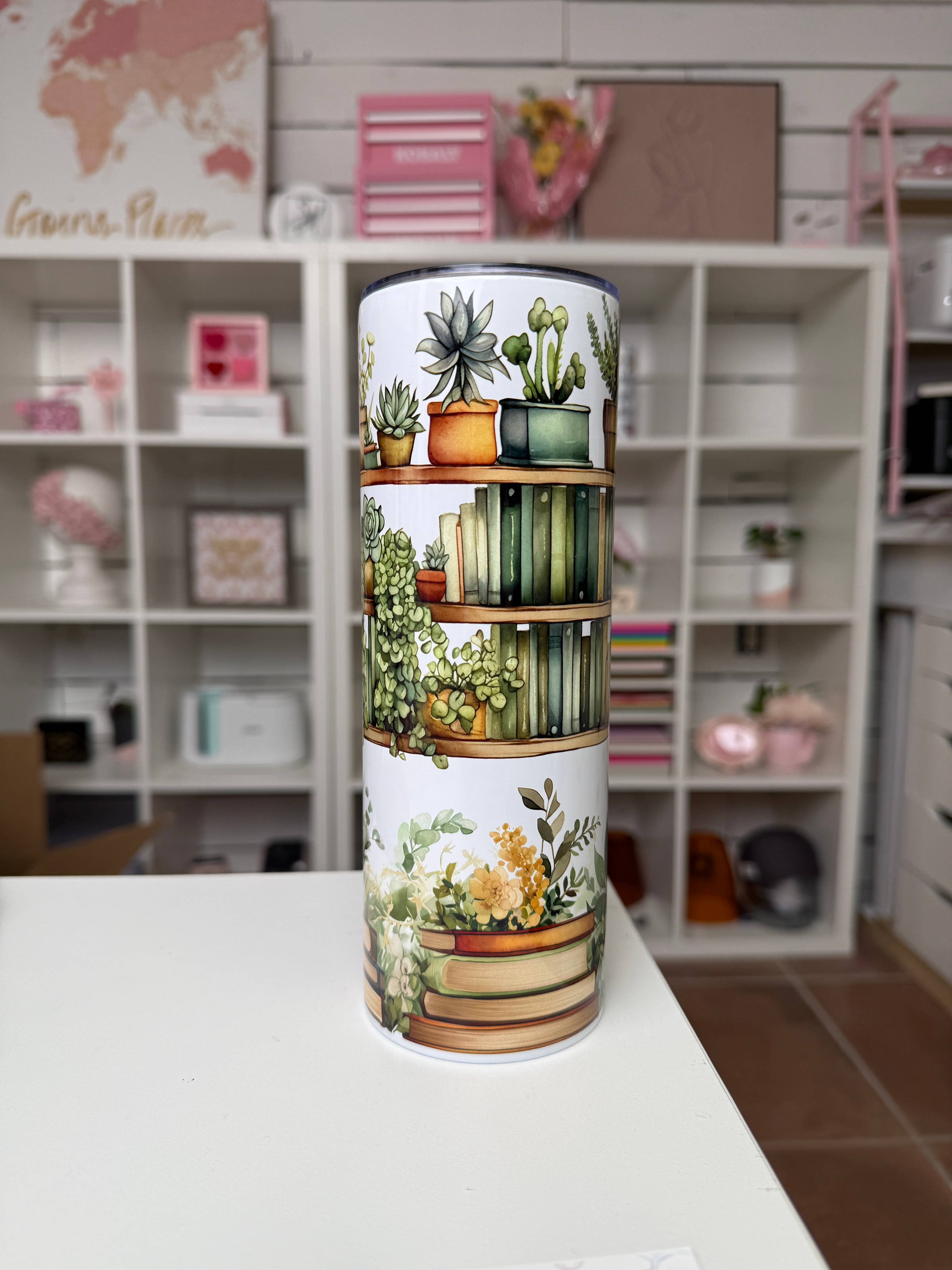 Bookshelf & Plants 20oz tumbler, Books and Plants quencher