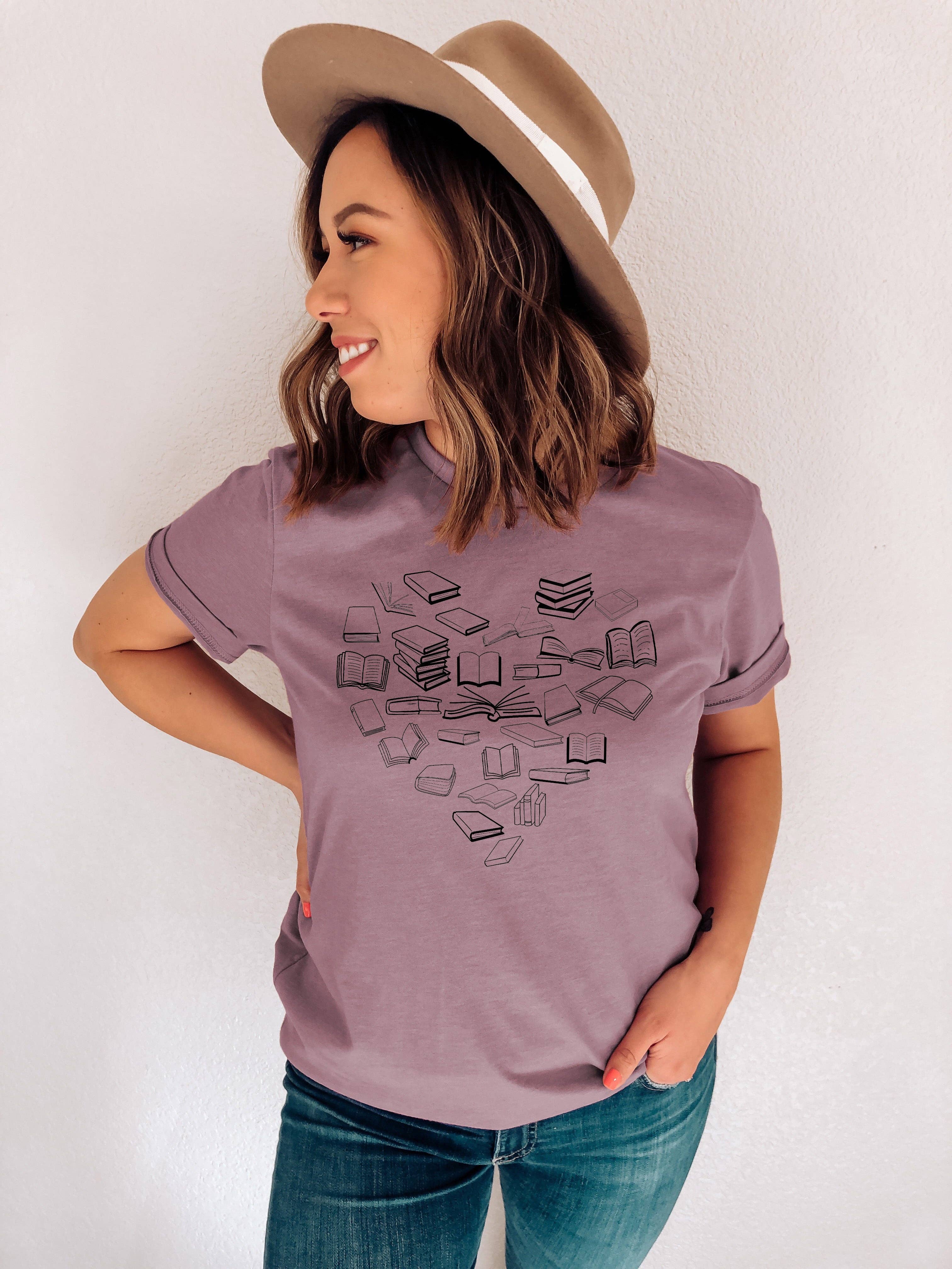 Book Heart Book Lovers T-Shirt: Mauve / SM