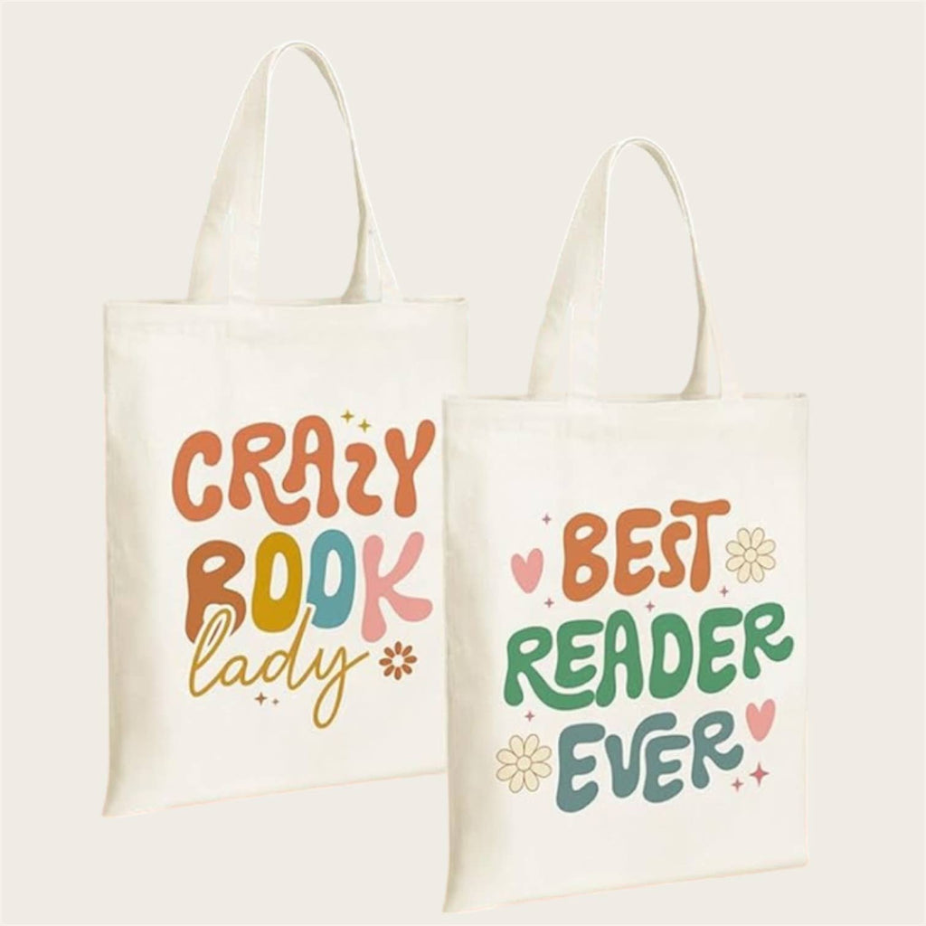 Book theme canvas tote bags