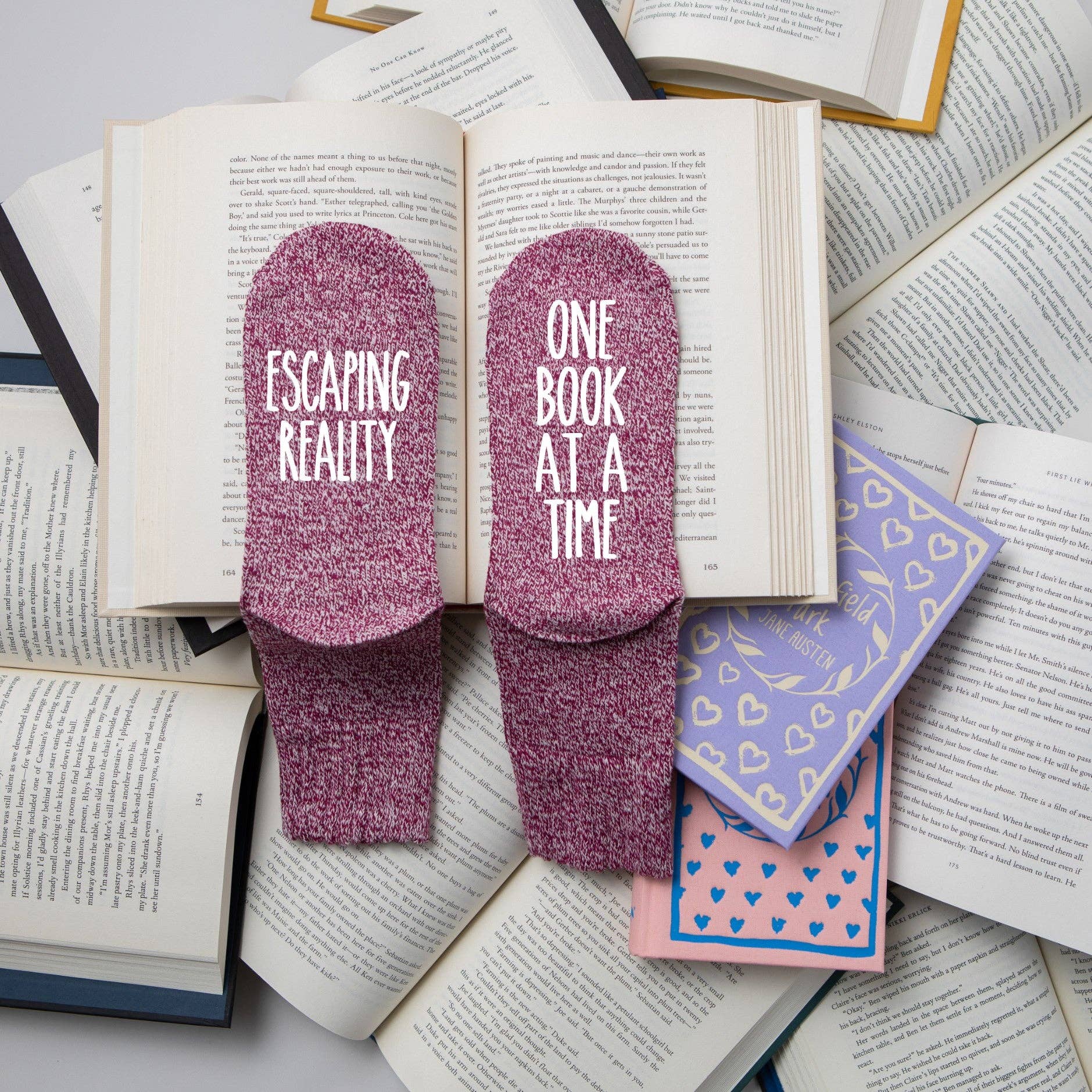 "Escaping Reality One Book at a Time" Women's Socks for Fantasy Readers: Berry