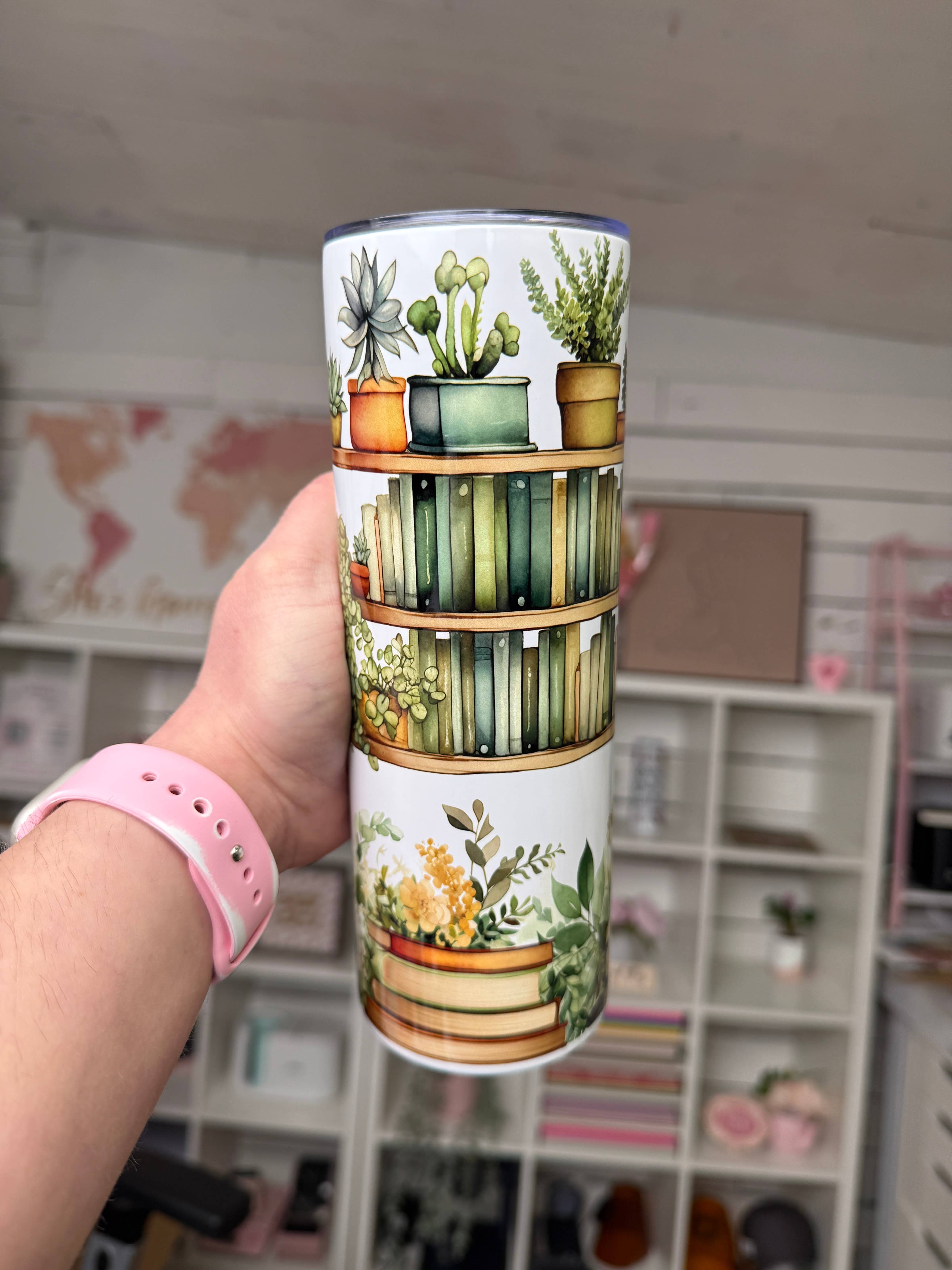 Bookshelf & Plants 20oz tumbler, Books and Plants quencher
