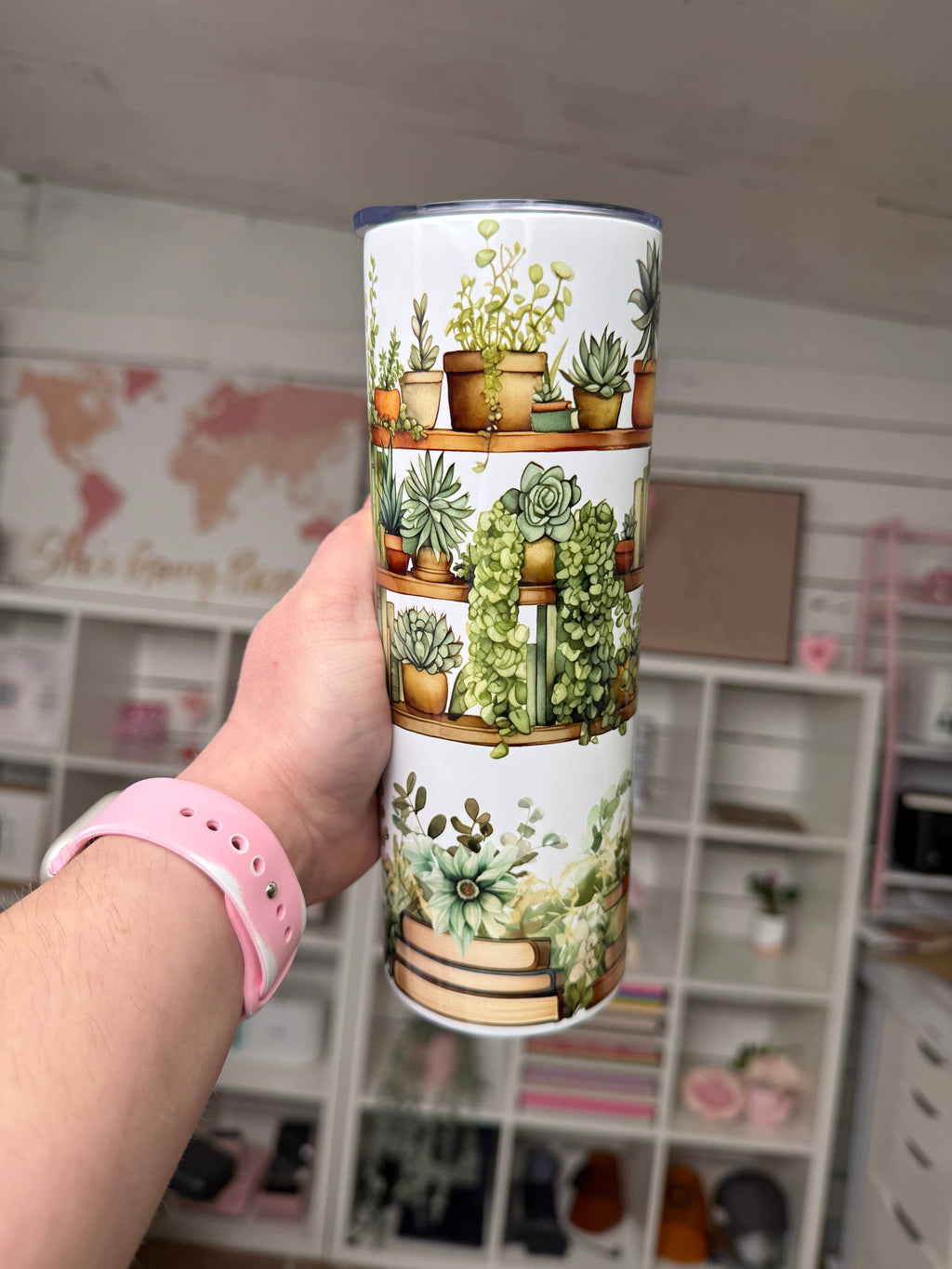 Bookshelf & Plants 20oz tumbler, Books and Plants quencher
