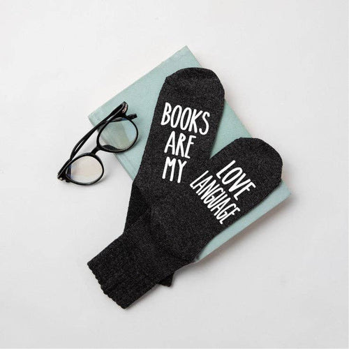 "Books Are My Love Language"  Women's Reading Socks: Heather Black