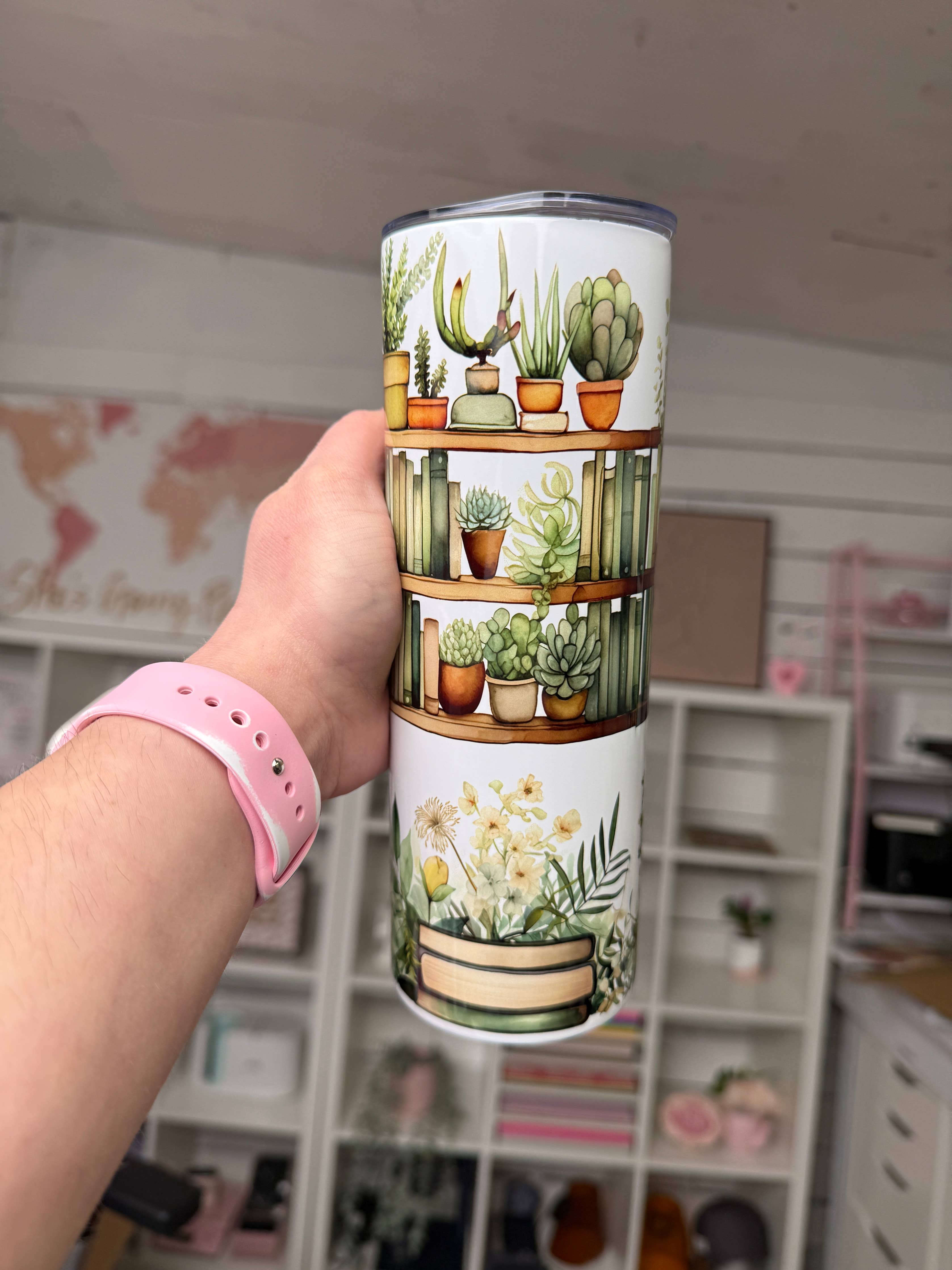 Bookshelf & Plants 20oz tumbler, Books and Plants quencher