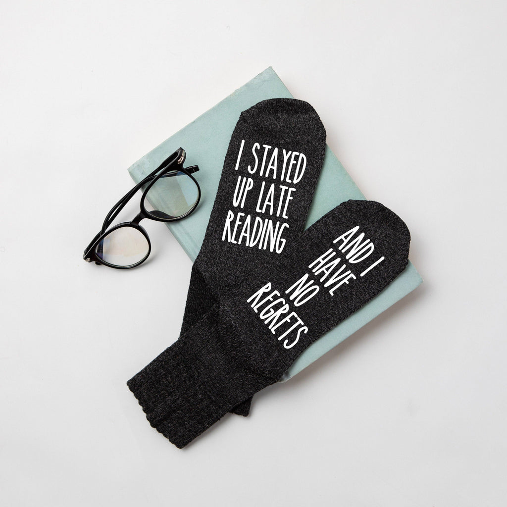 "I Stayed Up Late Reading/ And I Have No Regrets" Women's Book Socks: Olive